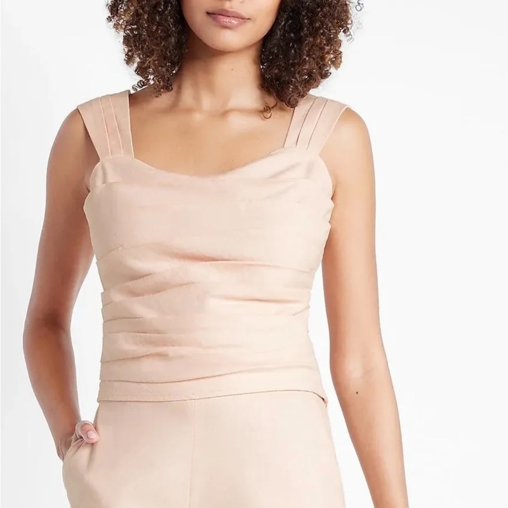 Express Pink Fitted Ruched Tank Top